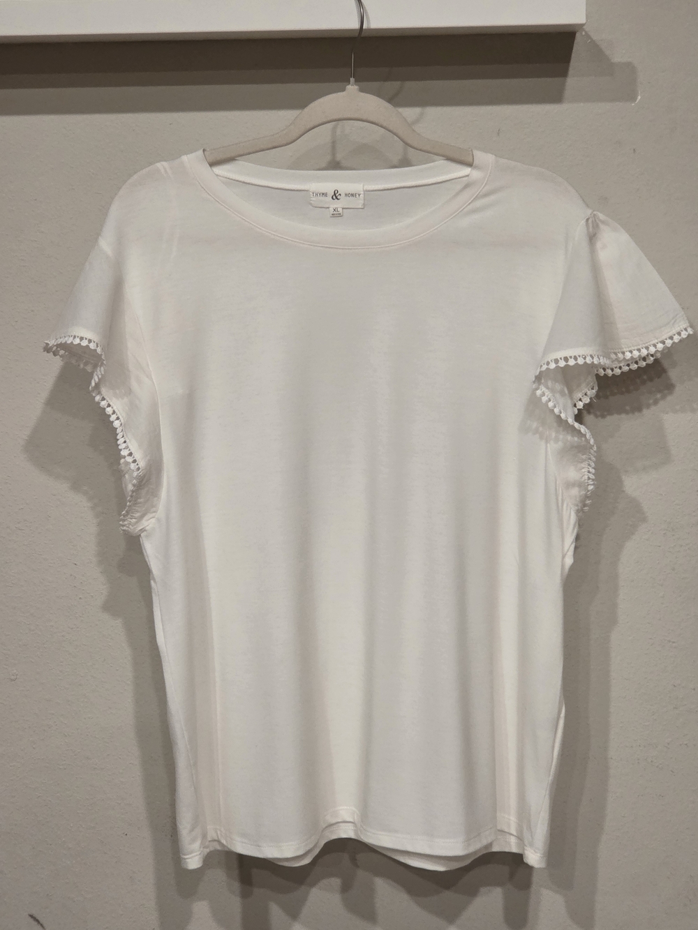 Chelsea & Violet White Flutter Sleeve Tee with Pom Trim